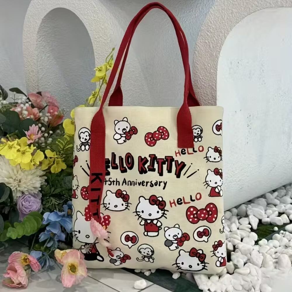Sanrio Hello Kitty Canvas Reusable Zipper Canvas Tote Bag